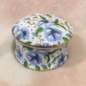Blue Floral Ceramic Trinket Box Round NWOT  no box. 2.50” x 1.75” tall.